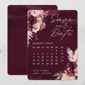 Boho Burgundy Flowers Agenda Save the Date Kaart (Voorkant / Achterkant)