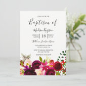 Boho Burgundy Flowers Baptism Invitation Kaart (Staand voorkant)