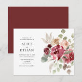 Boho Burgundy Flowers Eucalyptus Wedding Kaart (Voorkant / Achterkant)