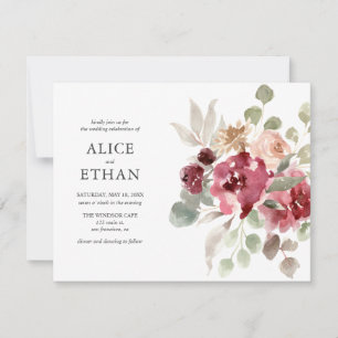 Boho Burgundy Flowers Eucalyptus Wedding Kaart
