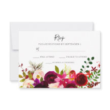 Boho Burgundy Flowers Spring Autumn Wedding RSVP