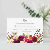 Boho Burgundy Flowers Spring Autumn Wedding RSVP (Staand voorkant)