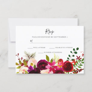 Boho Burgundy Flowers Spring Autumn Wedding RSVP