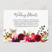 Boho Burgundy Flowers Spring Fall Wedding Details Informatiekaartje (Voorkant)