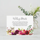 Boho Burgundy Flowers Spring Fall Wedding Details Informatiekaartje (Staand voorkant)