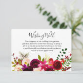 Boho Burgundy Flowers Spring Weddenschap Informatiekaartje (Staand voorkant)