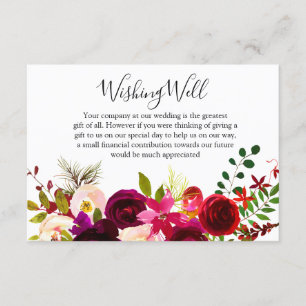 Boho Burgundy Flowers Spring Weddenschap Informatiekaartje