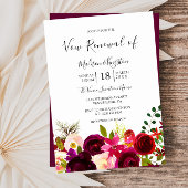 Boho Burgundy Flowers Vow Renewal Uitnodiging