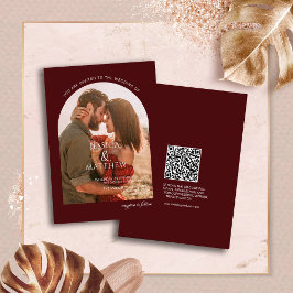 Boho Burgundy Foto Boog Huwelijk Kaart