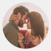 Boho Burgundy Foto Bruiloft Ronde Sticker (Voorkant)