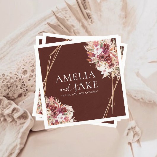 Boho Burgundy & Gold Frame Wedding  Servet