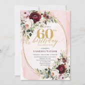 Boho Burgundy Gold Oval Floral 60th Birthday Card Kaart (Voorkant)