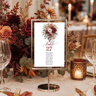Boho Burgundy Goud Bloemige Groene tafelnummer  
