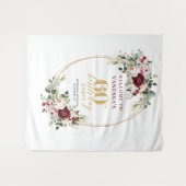 Boho Burgundy Greenery Gold 60th Birthday Backdrop Wandkleed (Voorkant (horizontaal))