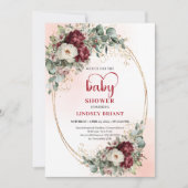 Boho Burgundy Greenery Gold Baby Shower Invite Kaart (Voorkant)