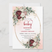 Boho Burgundy Greenery Heart-Shaped Font Baby Show Kaart (Voorkant)