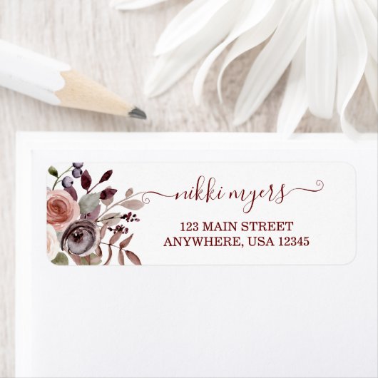 Boho Burgundy herfst floral bruiloft Label (Insitu)