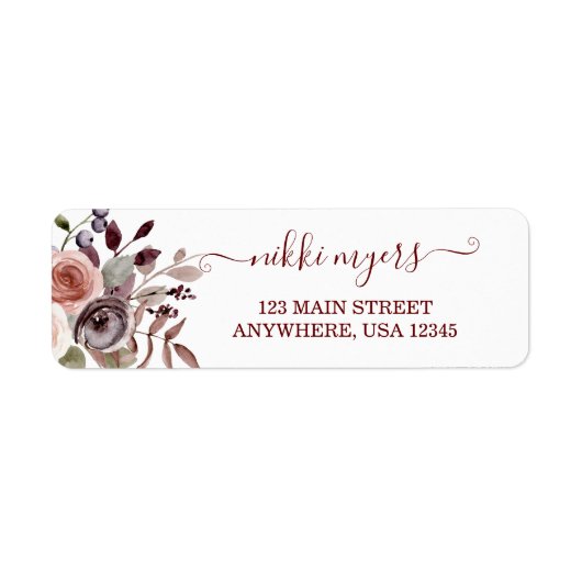 Boho Burgundy herfst floral bruiloft Label (Voorkant)