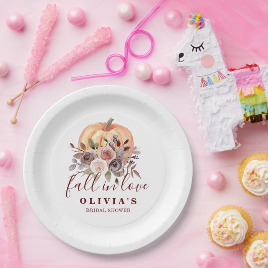 Boho Burgundy herfst floral Pumpkin Vrijgezellenfe Papieren Bordje (Feest)