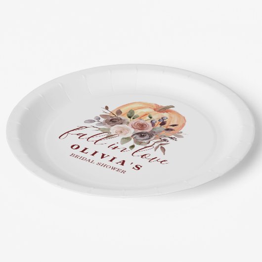 Boho Burgundy herfst floral Pumpkin Vrijgezellenfe Papieren Bordje (Gekanteld)