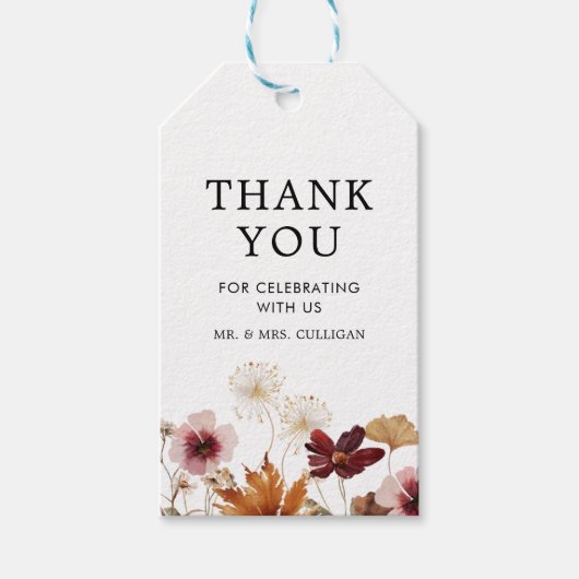 Boho Burgundy Herfst Floral Wedding Gift Label Cadeaulabel (Voorkant)