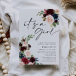 Boho Burgundy Het is een Girl Baby shower Uitnodig Kaart<br><div class="desc">Boho Burgundy en Blush Baby shower uitnodiging. Deze uitnodiging wordt gekenmerkt door boho bogundy en blush rozen en bloemen met twee moderne hoogstaande lettertypen die de trends van het cadeau en toekomstige feestelijke gebeurtenissen bepalen.</div>