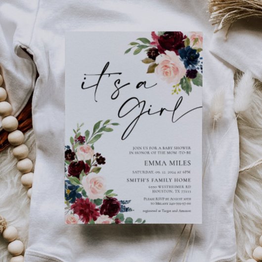 Boho Burgundy Het is een Girl Baby shower Uitnodig Kaart