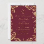 Boho Burgundy Leaf | Elegante herfstbruiloft Kaart (Voorkant)