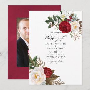Boho Burgundy - Marsala Bloemen Huwelijksfoto Kaart