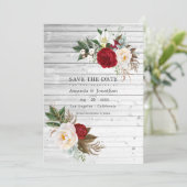 Boho Burgundy - Marsala Bloemen Huwelijksfoto Save The Date (Staand voorkant)