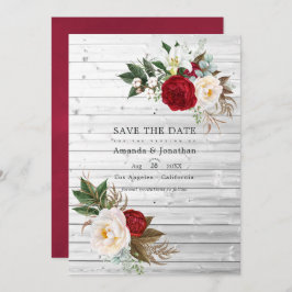 Boho Burgundy - Marsala Bloemige Boheemse Trouwdag Save The Date