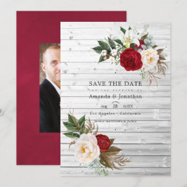 Boho Burgundy - Marsala Bloemrijke Boheemse Bruilo Save The Date