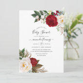 Boho Burgundy - Marsala Floral Baby shower Kaart (Staand voorkant)
