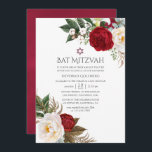 Boho Burgundy - Marsala Floral Bat Mitzvah Kaart<br><div class="desc">Trendy burgundy - marsala bohemian waterverf peonies,  lilies en eucalyptus bat mitzvah nodigen je uit om je evenementenspecificaties aan te passen.</div>