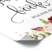 Boho burgundy marsala floral gold-teken poster (Hoek)