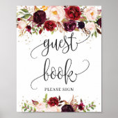 Boho burgundy marsala floral gold-teken poster (Voorkant)