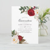 Boho Burgundy - Marsala Floral Quinceañera Kaart (Staand voorkant)