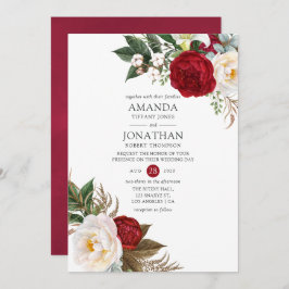 Boho Burgundy - Marsala Floral Wedding Kaart