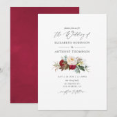 Boho Burgundy - Marsala Floral Wedding Kaart (Voorkant / Achterkant)