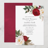 Boho Burgundy - Marsala Floral Wedding Kaart (Voorkant / Achterkant)