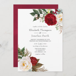 Boho Burgundy - Marsala Floral Wedding Kaart