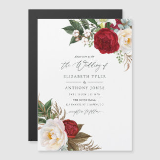 Boho Burgundy - Marsala Floral Wedding Magnetische Uitnodiging