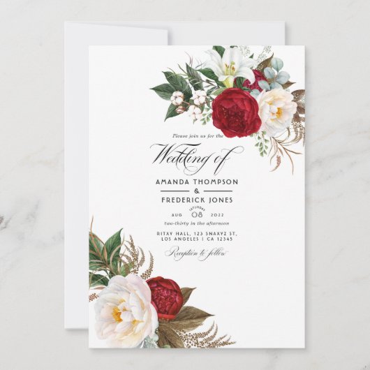 Boho Burgundy - Marsala Floral Wedding Photo Kaart (Voorkant)