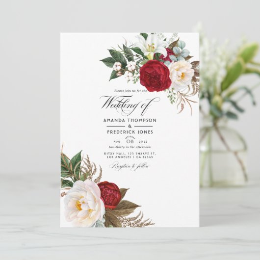 Boho Burgundy - Marsala Floral Wedding Photo Kaart (Staand voorkant)