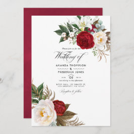 Boho Burgundy - Marsala Floral Wedding Photo Kaart