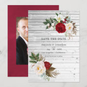 Boho Burgundy - Marsala Floral Wedding Photo Save The Date
