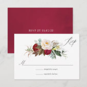 Boho Burgundy - Marsala Floral Wedding RSVP Kaartje (Voorkant / Achterkant)