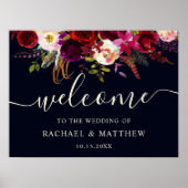 Boho Burgundy Marsala Floral Wedding Welkom Poster (Voorkant)