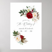 Boho Burgundy - Marsala Floral Wedding Welkom Poster (Voorkant)