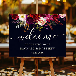 Boho Burgundy Marsala Floral Wedding Welkom Poster